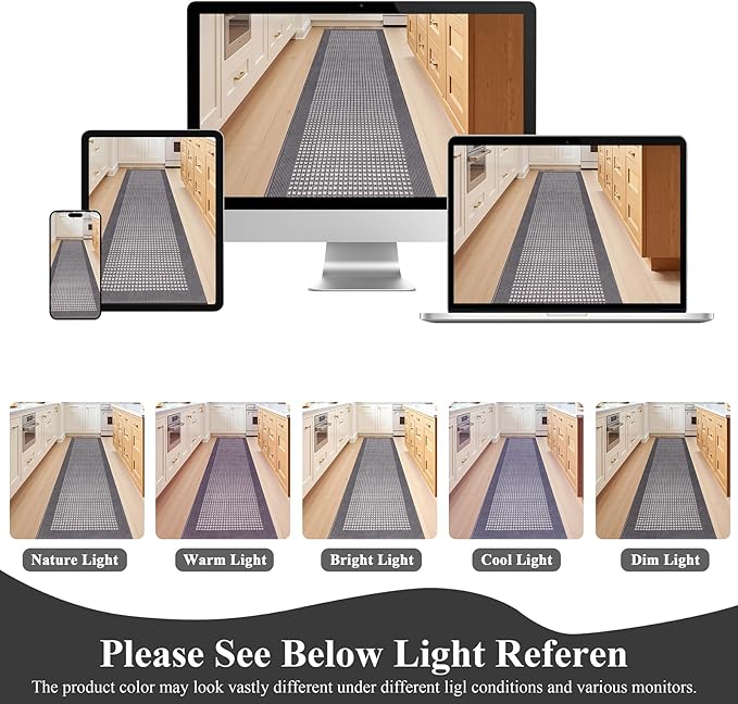 Ileading Grey Runner Rugs for Hallway 2'x8' Non Slip Farmhouse Long Kitchen Floor Mats with Rubber Backing Absorbable Throw Rugs Machine Washable Indoor Decor Carpet for Corridor Petmat Entryway