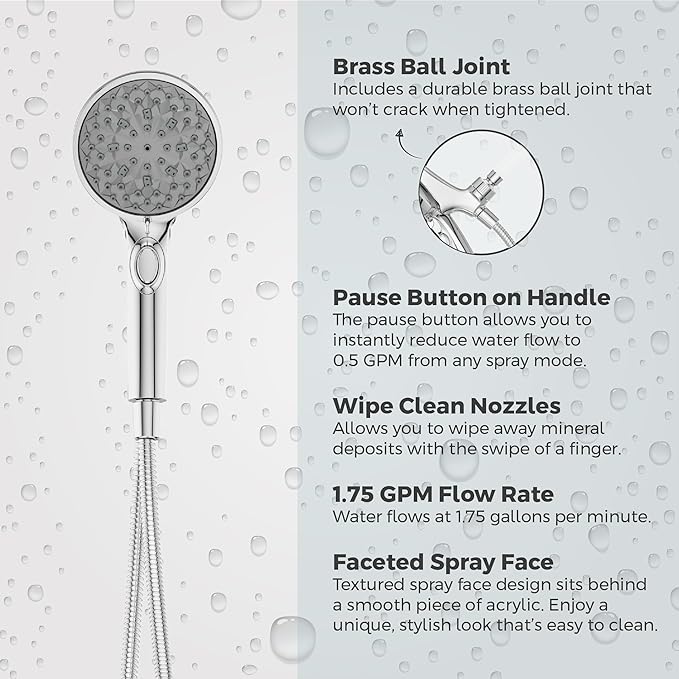 Pfister HydroFuse Handheld Shower Head, Hose Included, Magnetic Docking, 6-Function, 1.75 GPM, Polished Chrome Finish, 016WS2HFM01CC