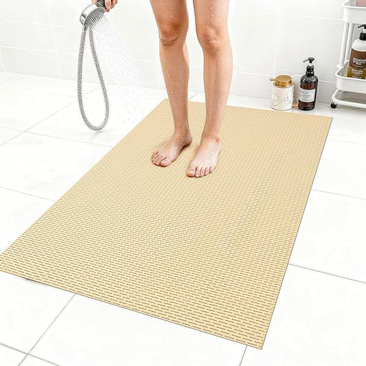 Extra Large Non-Slip Shower Mat, Fast-Dry PVC Bath Stall & Tub Mat, Drain-Hole Design,for Shower Stall Tub for Elderly/Kids，Non Slip Bathroom Safety Accessory，Beige 32"x47"