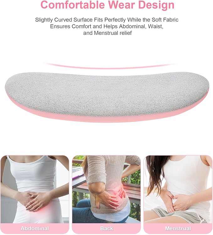 Portable Cordless Heating Pad for Period Cramps, Voice Reminder Menstrual Heating Pad with 6 Heat Levels and 6 Massage Modes, 3s Fast Heating, Gifts for Women Girls, Pink