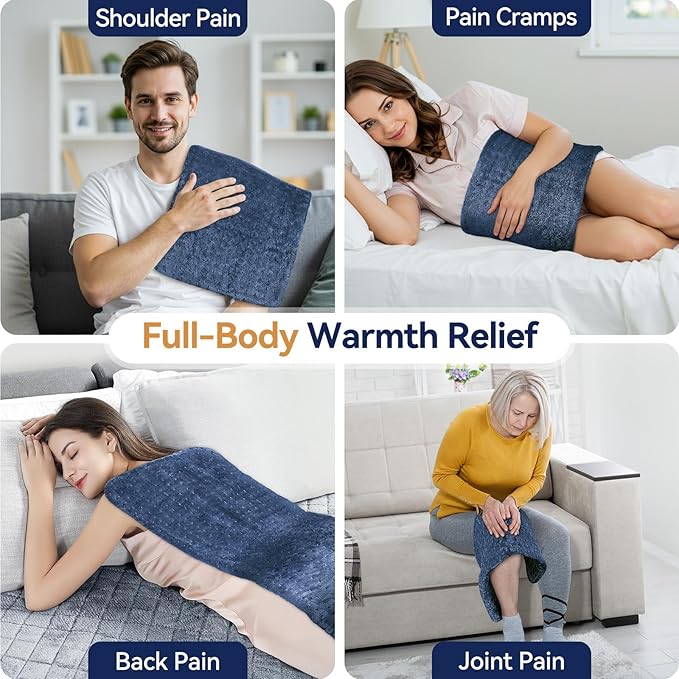 Extra Large Heating Pad for Back Pain Relief, 33"x17" Electric Heat Pad for Neck, Shoulders, Cramps, Menstrual Pain, 9 Heat Settings & 4 Auto-Off Timers, Soft Machine Wash Fabric, Gifts for Lover Blue