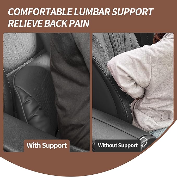 Lumbar Support Pillow for Car Seat, Memory Foam Leather Lumbar Pillow for Lower Back Pain Relief - Back Cushion for Driving - Chair Support for Office Chair, Gaming Chair, Black, 1 Pack