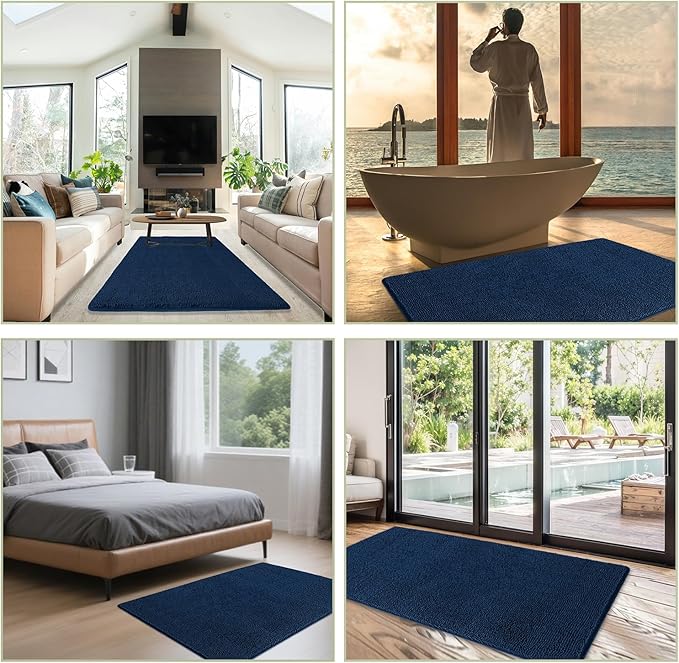 Bathroom Rugs 36 x 60 Inch – Extra Large Bath Mat | Absorbent and Washable Thick Chenille Bath Rugs Non-Slip Runner Rug for Bathroom, Shower, Tub(Navy Blue)