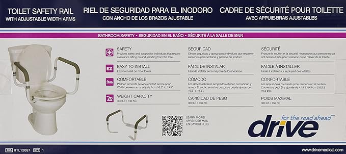 Drive Medical RTL12087 Bathroom Grab Bar for Toilets, White (Pack of 2)
