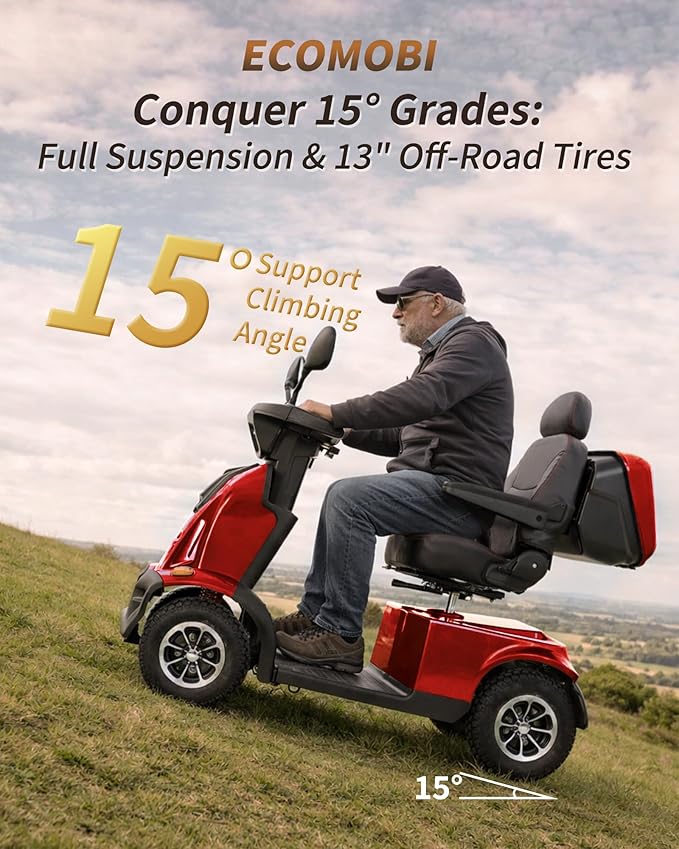 Ecomobi All-Terrain Heavy Duty Mobility Scooter for Seniors & Adults, 1000W Powerful Motor, 550 lbs Weight Capacity, 32 Mile Extended Range, 9 MPH, 13” Pneumatic Tires, Full Suspension, FDA Cleared
