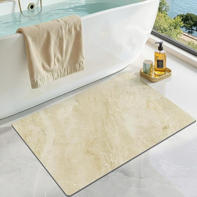 LUMI Ultra Thin Bath Mat, Super Absorbent Quick Dry Bathroom Rugs, Non-Slip Bathroom Mats, Marble Bathmats Fit Under Door, Bathtub, Sink, Shower Room, 17"x30", Beige