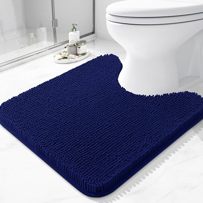 Arotive Bathroom Toilet Rugs U Shaped 20x20, Extra Soft Absorbent Shaggy Chenille Contour Bath Rugs for Toilet, Machine Washable Non-Slip Contoured Bath Mats, Navy