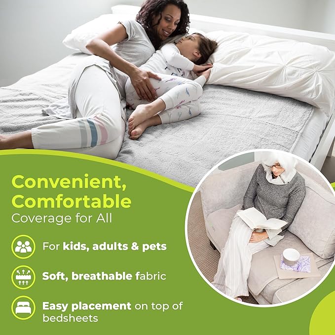 PeapodMats Bedwetting & Incontinence Waterproof Bed Mat - Reusable Underpad. Secure Placement & Breathable. Washable. Enviro Friendly 58"x60" (Lt Gray) Mattress Protector & Pee Pad for Kids & Adults