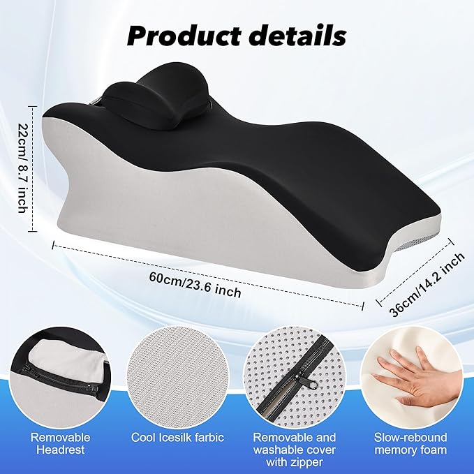 Aduken Reading Pillow for Bed, Adult Memory Foam Ergonomic Back Support Pillow for Sitting up, Prone Pillow Face Down Sleep, Wedge Pillow for Back Pain Relief