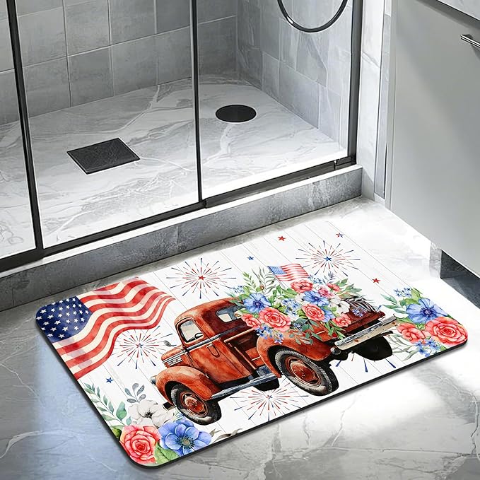 Quick Dry Bath Mat for Bathroom,Super Absorbent Patriotic 4th of July Welcome Bath Rug Non-Slip Rubber,Machine Washable Bathroom Floor Mat for Shower, Tub, Sink Area Independence Day Eagle 16x24