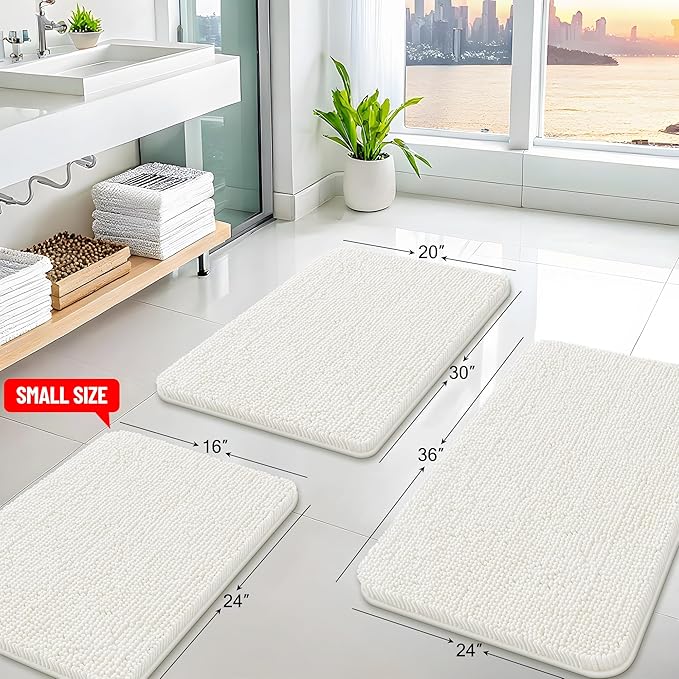 Arotive Bathroom Rugs 34x21, Extra Soft Absorbent Shaggy Chenille Bath Rugs, Machine Washable Rubber Backing Non-Slip Bath Mats for Bathroom Floor Tub and Shower, Home Decor Accessories, Ivory