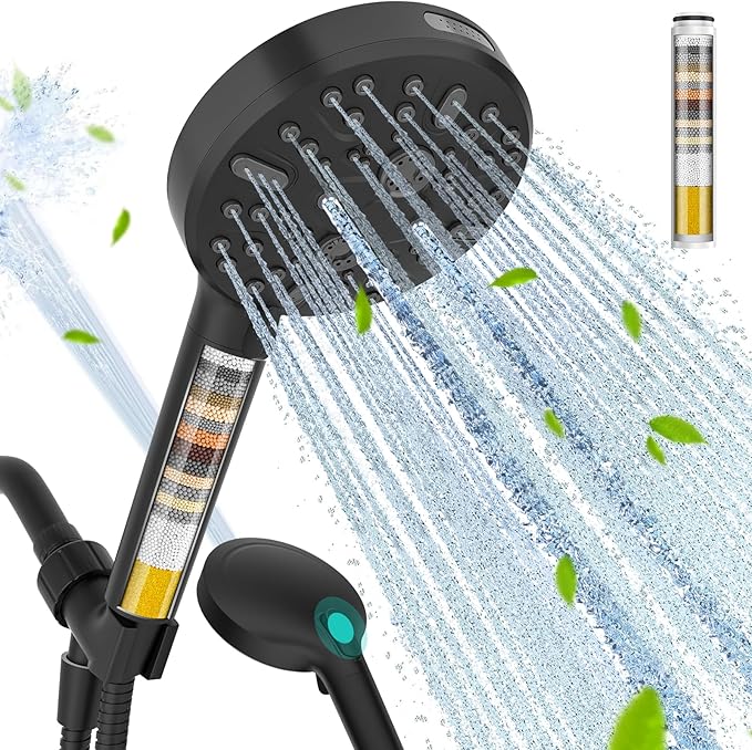 Cobbe Filtered Shower Head with Handheld, High Pressure 9 Spray Mode Showerhead with Filters, detachable shower head, Water Softener for Hard Water Remove Chlorine and Harmful Substance,Matte Black
