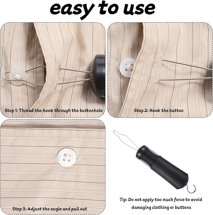 2-in-1 Button Hook with Zipper Pull, Non-Slip Button Assist Tool, One-Handed Dressing Aids Helper for Seniors, Arthritis Sufferers, Disabled & Limited Hand Mobility, Independent Living Aid (Black)
