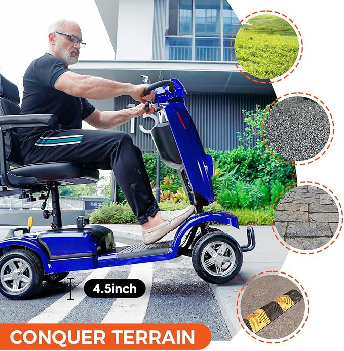 Heavy Duty Mobility Scooter for Seniors/Adults, 500W 400LBS Capacity Electric Scooter, All Terrain Mobility Scooters for Travel 10" Off Road Tires, Long Range 4 Wheel Scooter 9MPH, Blue 16Miles