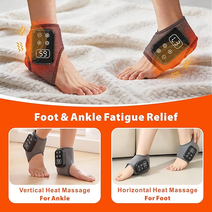 LOMONICA Foot Renew Massager for Neuropathy & Fatigue Relief – Cordless & Portable Foot and Ankle Massager with 5 Levels of Vibration & Heat for Heel, Arch, and Ankle Comfort – Ideal Gift (Gray 2pcs)