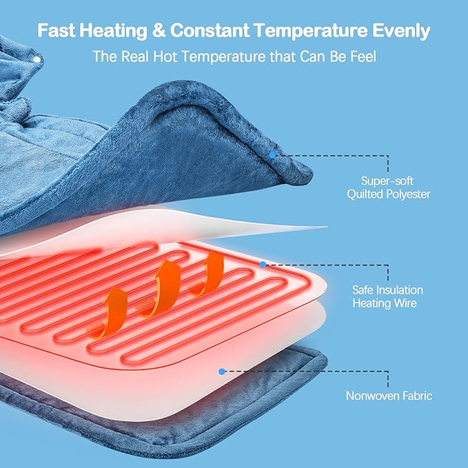NIUONSIX Heating Pad for Neck Shoulders Back Pain Relief, Weighted Electric Heated Wrap for Home Office Relax, 6 Heat Settings 4 Auto-Off, Mothers Day Gifts for Mom Wife Birthday Gifts for Women Men
