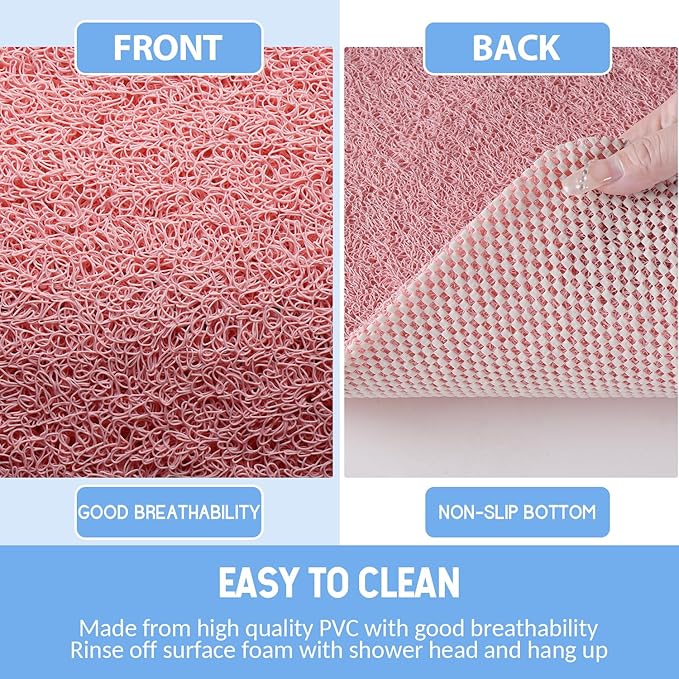 Hargiis Non-Slip Bathtub Mat, Anti Slip Shower Mat, Fast Drying Bathtub Mats, Foot Scrubber Mat, Anti Slip Mat for Tub, Floor, Bathroom, Kitchen, Home, Hotel (Pink 36"×24")