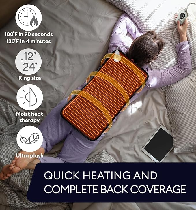 GENIANI Electric Heating Pad for Back Pain & Cramps Relief, Electric Throw, Auto Shut Off, Machine Washable, Double Sided Heating Pad for Neck & Shoulder (12×24", Charcoal Black)