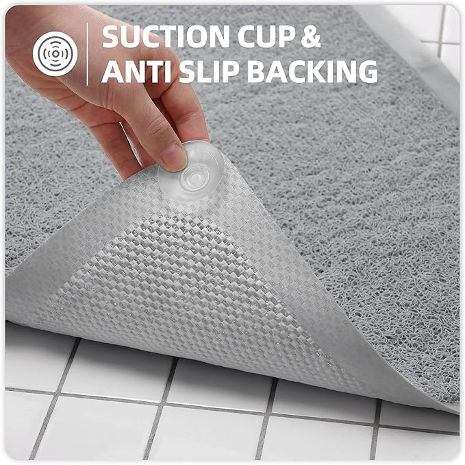 Upgraded Anti Slip Shower Mat for Inside Shower,Non Slip Bathtub Mat with Suction Cups,Shower Floor Mat，Scrubber Mats,Easy to Clean,Quick Dry,Easy Drainage,Loofah Bath Mat for Tub,Grey,17''x32''