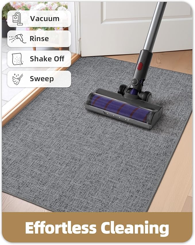 Color&Geometry Ultra Thin Indoor Door Mat (Rolled-up NO Creases) 24"x36", Non Slip Rubber Backed Dirt Trapper Door Mat Indoor Entrance, Low Profile Entryway Mat, Easy Clean, Dark Grey Linen