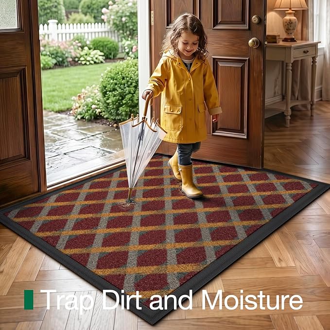 LUMI Front Door Mat 24x36, Low-Profile Non-Slip Welcome Mat for Indoor Outdoor, Stain & Fade Resistant Geometric Door Mat for Entryway Patio Porch, Weave-Rust