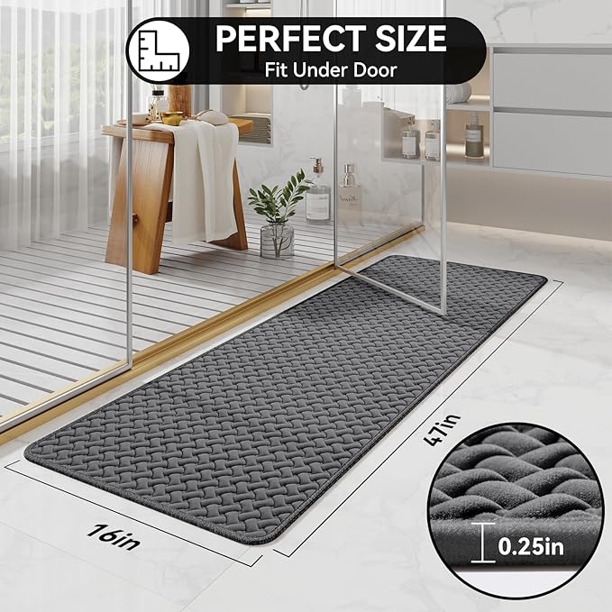 YDKGL Bathroom Runner Rug Non Slip, Super Absorbent Quick Dry Long Bath Mat, Foam Weave Texture Rubber Backing Ultra Thin Bathroom Mats Fit Under Door Bathroom Floor Bathtub Shower, 16"x 47"