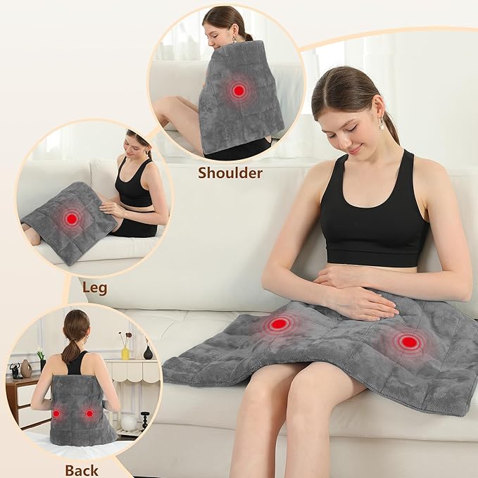 Large Weighted Heating Pad with Massager, HSA Electric Heating Pad for Back Pain Relif, 4.85LBS Heat Pad for Period Cramps with 2H Auto Off 3 Massager Levels and 3 Heating Levels, 18"x33" Dark Grey