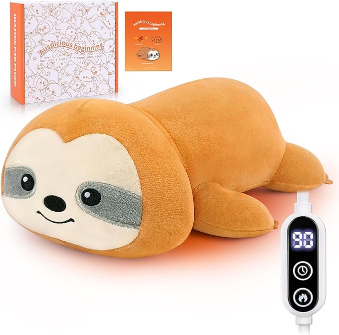 Electric Heating Pad for Period Cramps, Cuddly Sloth Plush with a Hot Soft Belly USB Powered, Menstrual Heating Pad Neck Shoulder Pain Relief, Gift for Daughter Wife Period Heating Pad
