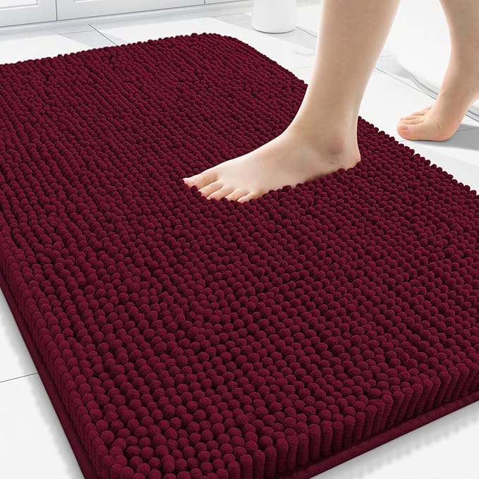 Arotive Bathroom Rugs 34x21, Extra Soft Absorbent Shaggy Chenille Bath Rugs, Machine Washable Rubber Backing Non-Slip Bath Mats for Bathroom Floor Tub and Shower, Home Decor Accessories, Burgundy