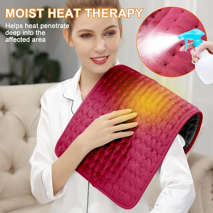 Deepsoon Heating Pad,Electric Heating Pads for Back,Neck,Moist Heating Pad for Abdomen Shoulder Knee Legs,Dry/Moist Heat&Auto Shut Off,Mother's Day Birthday for Men and Women,Burgundy,24x12 Inch
