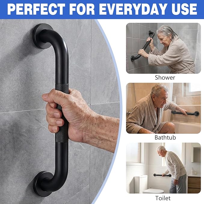 Safety Grab Bars for Bathroom and Shower, 16 Inch Non-Slip Stainless Steel Handrail for Toilet, Bathtub, Stairs & RV, Indoor Outdoor Support Bar, 500 lbs Capacity (2 Pack)