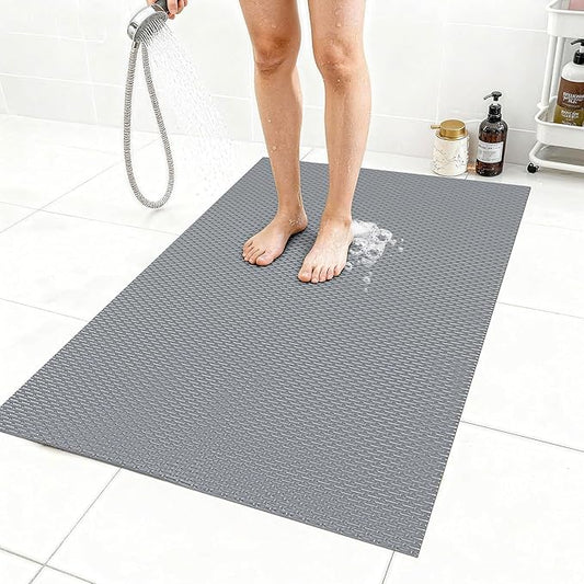 Extra Large Non-Slip Shower Mat, Fast-Dry PVC Bath Stall & Tub Mat, Drain-Hole Design,for Shower Stall Tub for Elderly/Kids，Non Slip Bathroom Safety Accessory，Gray 32"x47"