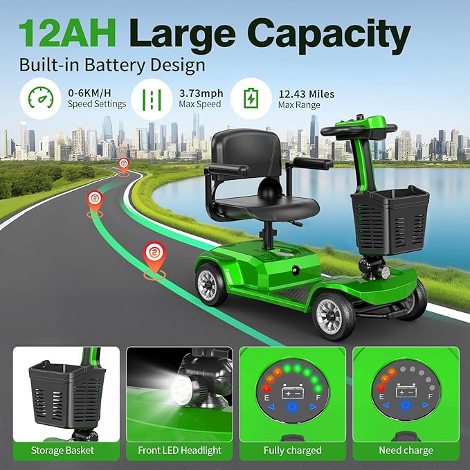 Heavy Duty Mobility Scooter for Seniors, Red,420 lbs Capacity -12.4 Miles Range 4 Wheel Electric Scooter with Seat, 20° Hill Climb, 300W Motor, Easy to Operate and Foldable