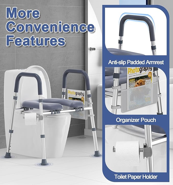 HOMLAND Toilet Seat Risers for Seniors, FSA/HSA Eligible Raised Toilet Seat with Handles & Padded Seat, Adjustable Height & Width, 400lb Elevated Toilet Seat for Elderly, Handicap, Fit Any Toilet