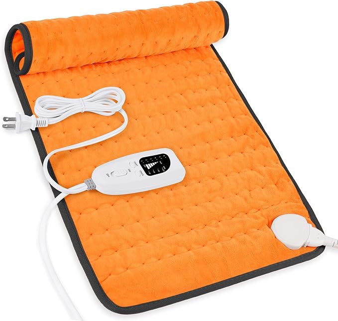 Deepsoon Heating Pad,Electric Heating Pads for Back,Neck,Moist Heating Pad for Abdomen Shoulder Knee Legs,Dry/Moist Heat&Auto Shut Off,Mother's Day Birthday for Men and Women,Orange Black,24x12 Inch