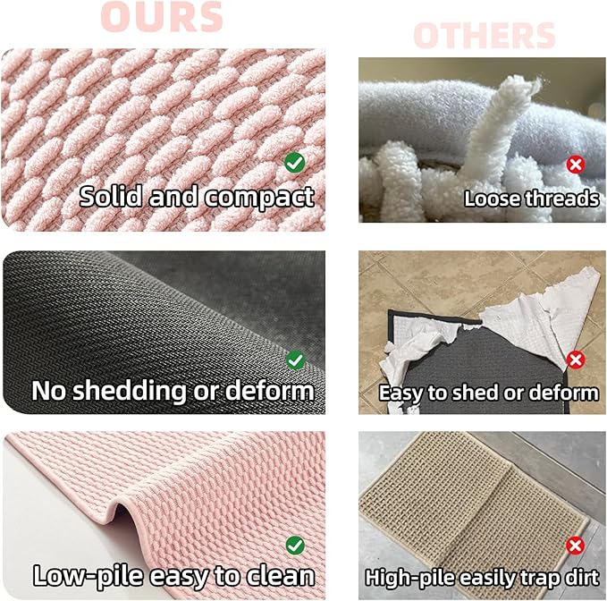 TYUU Bathroom Rugs Non Slip Washable, Super Absorbent Thin Bath Mat Quick Dry Low Pile Bathroom Rug, Pink 24"x47"