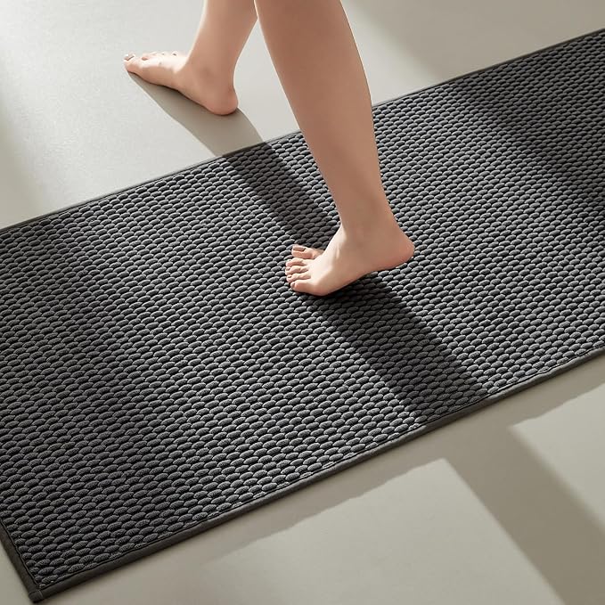 TYUU Bathroom Runner Rugs, Long Bath Mat Runner Washable Thin Quick Dry Low Pile Bathroom Runner Rugs Non Slip, Dark Grey 24"x70"