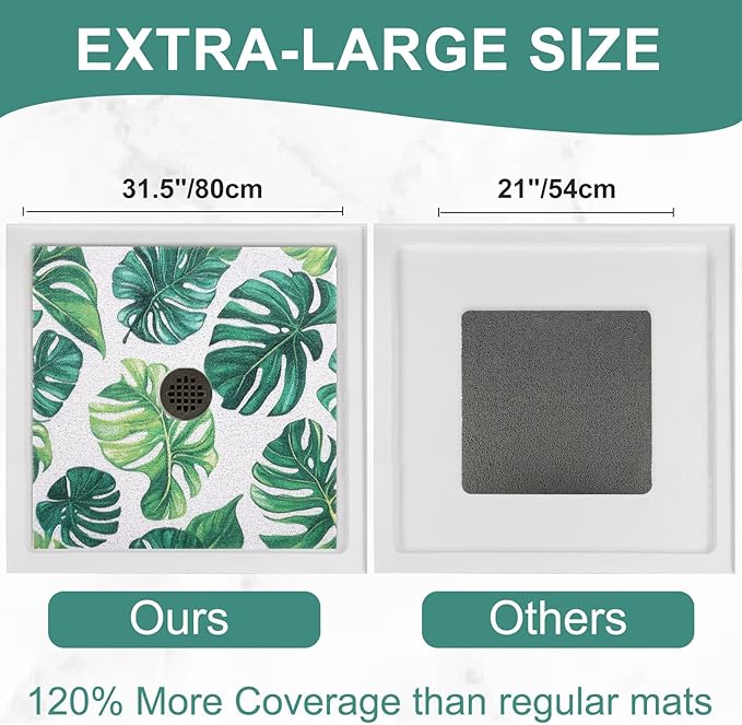 Square Shower Mat Non Slip: 32x32 Inch Extra Large Shower Mats for Inside Shower, Anti Slip Shower Floor Mat, Loofah Shower Stall Mats for Elderly, Non Slip Shower Mat with Drain Hole in Middle