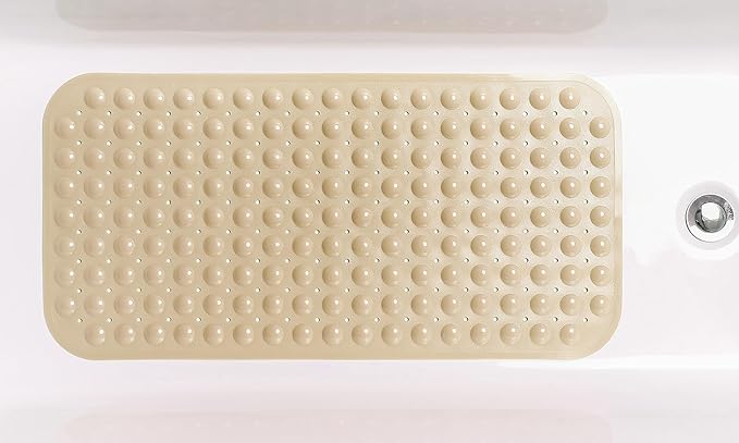 Large Non-Slip Bathtub & Shower Mat 31”x16” (Smooth/Non-Textured Tubs Only) Safe, Clean, Machine-Washable, Superior Grip&Drainage, Vinyl, Opaque Light Brown