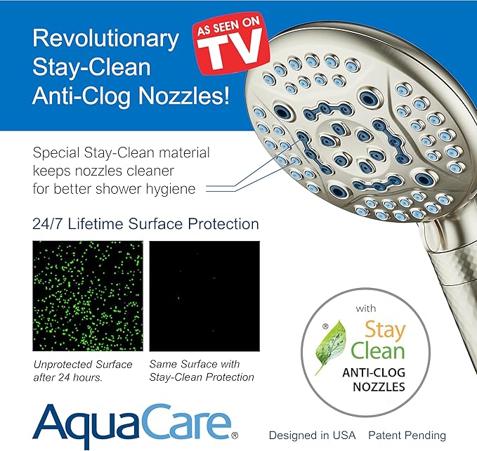 AquaCare 4X High Pressure 10-mode Filter Handheld Shower Head with Dual Power Wash - Clean Tub, Tile & Pets, Remove Chlorine, Metals & Toxins from Water to Protect Skin, Hair & Nails. Nickel Finish