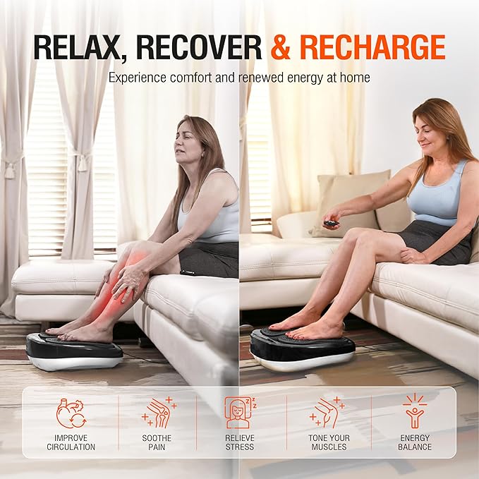 Power Legs Electric Foot Massager Machine with Remote Control, Adjustable Speed, Vibration - Calf Massager - Feet Massager for Neuropathy Pain Relief, Plantar Fasciitis, Leg Blood Circulation (Black)