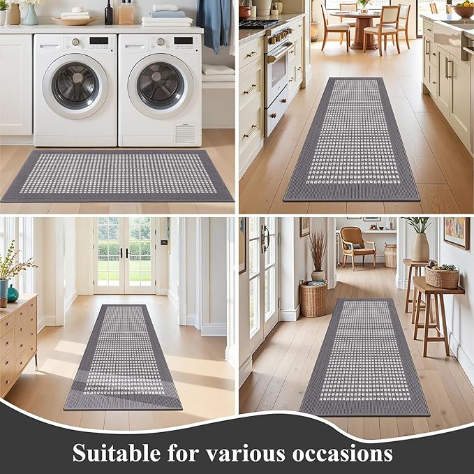 Ileading Laundry Room Runner Rug 2x5ft Non Slip Farmhouse Kitchen Floor Mats with Rubber Backing Machine Washable Indoor Doormat Low-Profile Carpet for Hallway Entryway(Grey)