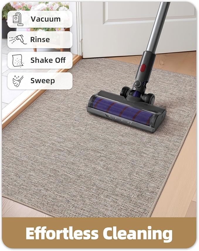 Color&Geometry Ultra Thin Indoor Door Mat (Rolled-up NO Creases) 24"x36", Non Slip Rubber Backed Dirt Trapper Door Mat Indoor Entrance, Low Profile Entryway Mat, Easy Clean, Light Brown Linen