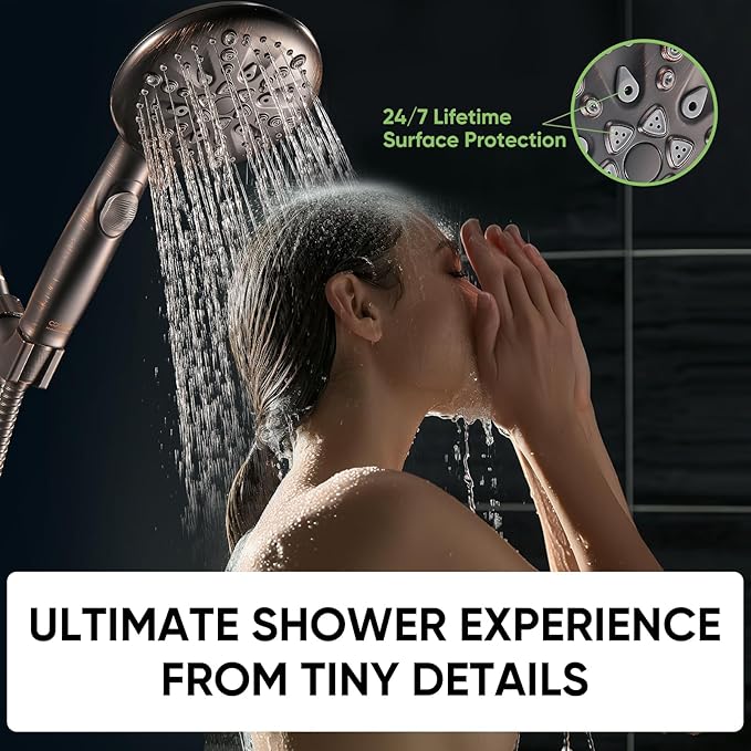 Cobbe High Pressure Shower Head with Built-in Pause Button, 9-Function Detachable Showerhead with Handheld Brass Swivel Bracket & Stainless Steel Hose, Water Saving 1-Click Stop, Oil Rubbed Bronze