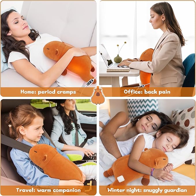 14'' Capybara Heating Pad for Period Cramps, Capybara Plush with a Hot Soft Belly USB Powered, Menstrual Heating Pad Neck Shoulder Pain Relief, Birthday Gift for Daughter Wife Period Heating Pad