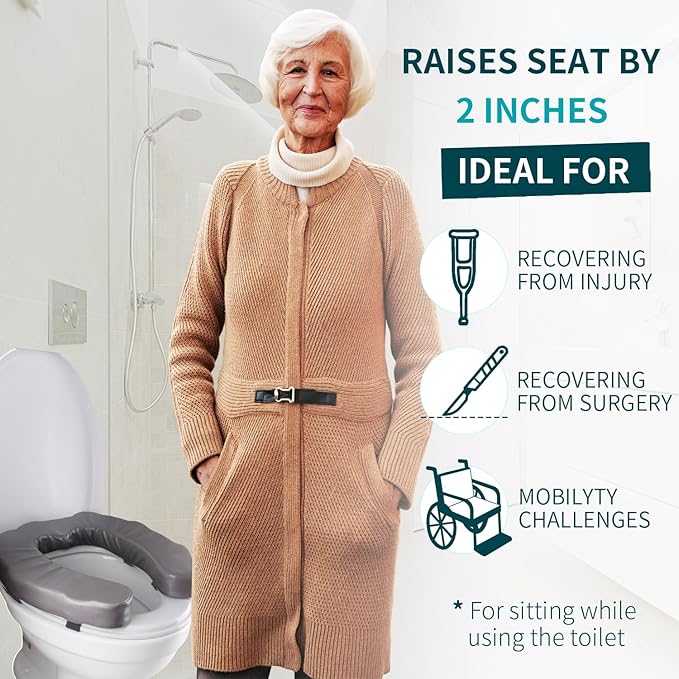 Raised Toilet Seat Cushion for Elderly - Adds 2 inches - U Shape Toilet Seat Riser with High-Density Foam for Enhanced Comfort & Elevation, Universal Fit