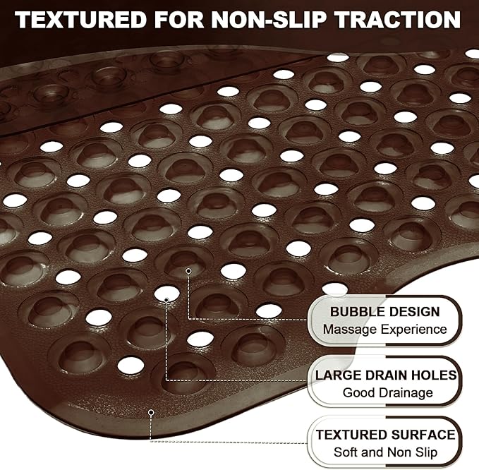 Linoows Bathtub and Shower Mats, 40x16 Inch Extra Large Non Slip Soft Bath Tub Mat with Suction Cups and Drain Holes for Bathroom Floor and Keep Tubs Clean, Machine Washable, Clear Chocolate