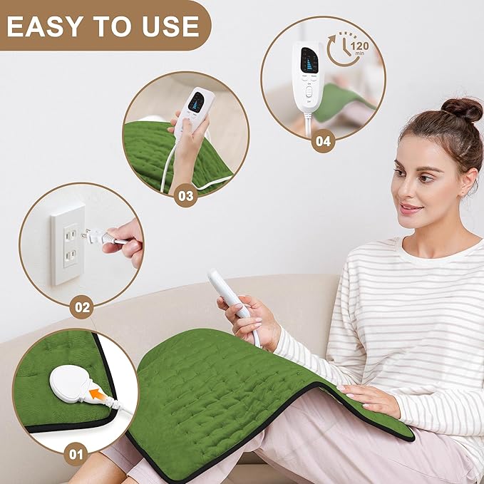 Deepsoon Heating Pad,Electric Heating Pads for Back,Neck,Moist Heating Pad for Abdomen Shoulder Knee Legs,Dry/Moist Heat&Auto Shut Off,Mother's Day Birthday for Men and Women,Green Black,24x20 Inch