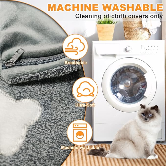 Bestio Cat Heating Pad, 18×18 in Waterproof Heated Cat Bed with Intelligent Constant Temperature Switch and Metal Protective Tube, Pet Heating Pads for Cats Dogs with Washable Cover-Grey