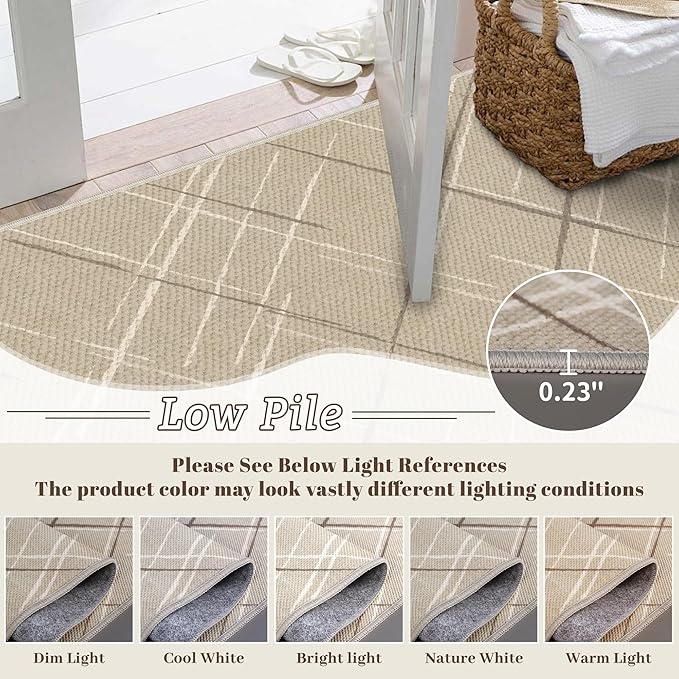Beige Runner Rug Ultra Non-Slip 2x4 Washable Bedroom Rugs Modern Tear and Stain Resistance No Pile Hand-Woven Style Lightweight Runners for Hallways, Kitchen, Laundry Room, Bedside, Beige